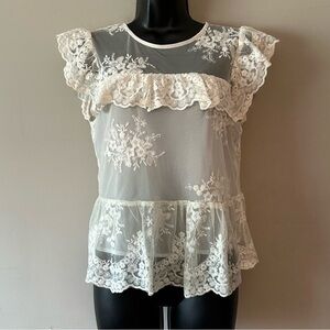 Chelsea & Violet white lace Cut-Out Top small EUC